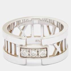 Tiffany & Co. Atlas Diamond 18k White Gold Open Band Ring Size 52
