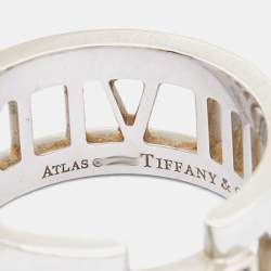 Tiffany & Co. Atlas Diamond 18k White Gold Open Band Ring Size 52
