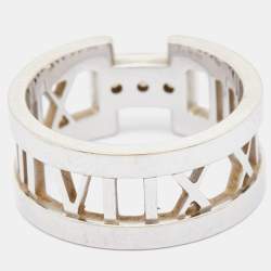 Tiffany & Co. Atlas Diamond 18k White Gold Open Band Ring Size 52