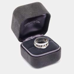 Tiffany & Co. Atlas Diamond 18k White Gold Open Band Ring Size 52