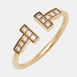 Tiffany & Co. Tiffany T Wire Diamonds 18k Rose Gold Ring Size 53