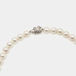 Pre Owned Tiffany & Co. Signature X Cultured Pearl 18k White Gold Necklace