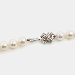 Pre Owned Tiffany & Co. Signature X Cultured Pearl 18k White Gold Necklace