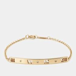 Pre Owned Tiffany & Co. Atlas Bar Pierced Diamonds 18k Rose Gold Bracelet