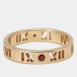 Pre Owned Tiffany & Co. Atlas Pierced Rubies 18k Rose Gold Band Ring Size 52