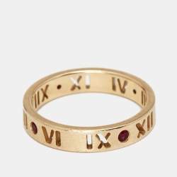 Pre Owned Tiffany & Co. Atlas Pierced Rubies 18k Rose Gold Band Ring Size 52