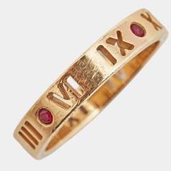 Pre Owned Tiffany & Co. Atlas Pierced Rubies 18k Rose Gold Band Ring Size 52