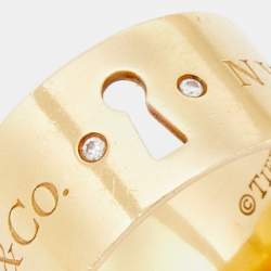 Tiffany & Co. Keyhole Diamond 18k Yellow Gold Wide Band Ring Size 50