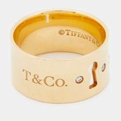 Tiffany & Co. Keyhole Diamond 18k Yellow Gold Wide Band Ring Size 50