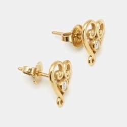 Tiffany & Co. Venezia Heart Diamond 18k Yellow Gold Stud Earrings