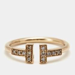 Tiffany & Co. Tiffany T Wire Diamond 18k Rose Gold Ring Size 53