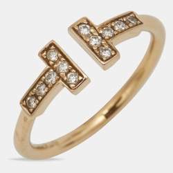 Tiffany & Co. Tiffany T Wire Diamond 18k Rose Gold Ring Size 53