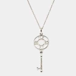 Pre Owned Tiffany & Co. Atlas Key Diamonds 18k White Gold Pendant Necklace