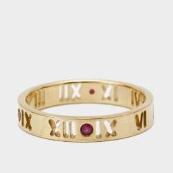 Tiffany & Co. Atlas Pierced Rubies 18k Yellow Gold Band Ring Size 55