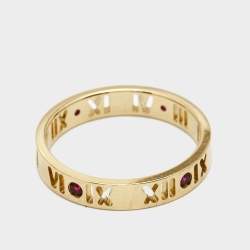Tiffany & Co. Atlas Pierced Rubies 18k Yellow Gold Band Ring Size 55