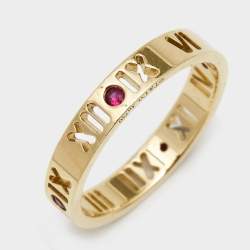 Tiffany & Co. Atlas Pierced Rubies 18k Yellow Gold Band Ring Size 55
