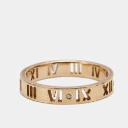 Pre Owned Tiffany & Co. Atlas Pierced Diamond 18k Rose Gold Band Ring Size 53