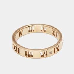 Pre Owned Tiffany & Co. Atlas Pierced Diamond 18k Rose Gold Band Ring Size 53