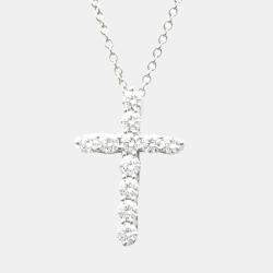 Pre Owned Tiffany & Co. Cross Small Platinum Diamond Necklace