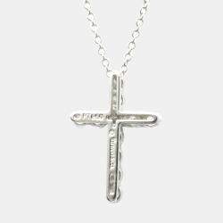 Pre Owned Tiffany & Co. Cross Small Platinum Diamond Necklace