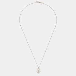 Pre Owned Tiffany & Co. Heart Lock Diamonds 18k White Gold Pendant Necklace