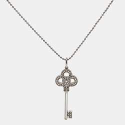 Pre Owned Tiffany & Co. Crown Mini Key Diamonds 18k White Gold Pendant Necklace