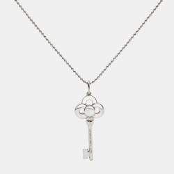 Pre Owned Tiffany & Co. Crown Mini Key Diamonds 18k White Gold Pendant Necklace