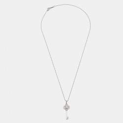 Pre Owned Tiffany & Co. Crown Mini Key Diamonds 18k White Gold Pendant Necklace