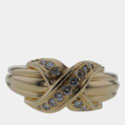 Pre Owned Tiffany & Co. Vintage Signature X 18K Yellow Gold Diamond Ring EU 49