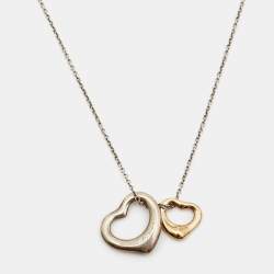 Pre Owned Tiffany & Co. Elsa Peretti Open Heart 18k Rose Gold Sterling Silver Pendant Necklace