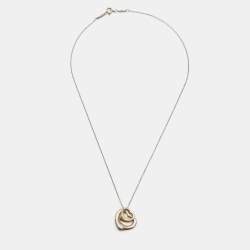 Pre Owned Tiffany & Co. Elsa Peretti Open Heart 18k Rose Gold Sterling Silver Pendant Necklace