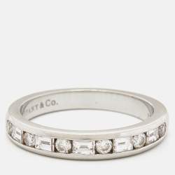 Pre Owned Tiffany & Co. Diamond Round & Baguette Channel Set Platinum Band Ring 53