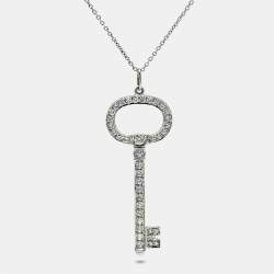 Tiffany & Co. Diamond Oval Key Platinum Pendant Necklace