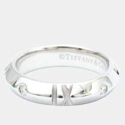 Tiffany & Co. Atlas X Closed Narrow 18K White Gold Diamond Ring EU 49