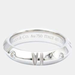 Tiffany & Co. Atlas X Closed Narrow 18K White Gold Diamond Ring EU 49