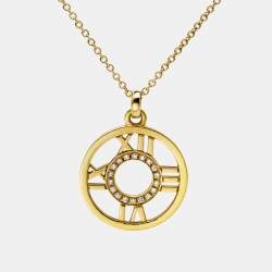 Pre Owned Tiffany & Co. Atlas Diamond 18k Yellow Gold Open Pendant Necklace