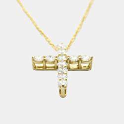 Pre Owned Tiffany & Co. Cross 18K Yellow Gold Diamond Necklace