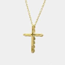 Pre Owned Tiffany & Co. Cross 18K Yellow Gold Diamond Necklace