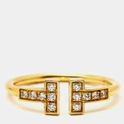 Pre Owned Tiffany & Co. Tiffany T Diamonds 18k Yellow Gold Ring Size 52