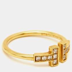 Pre Owned Tiffany & Co. Tiffany T Diamonds 18k Yellow Gold Ring Size 52