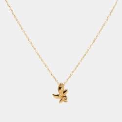 Pre Owned Tiffany & Co. Paloma Picasso Olive Leaf Diamond 18k Yellow Gold Pendant Necklace