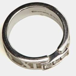 Pre Owned Tiffany & Co. Atlas Diamond 18K White Gold Band Ring 50