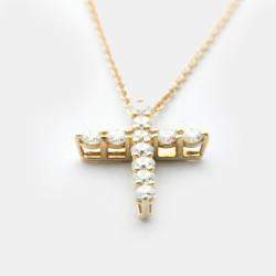 Pre Owned Tiffany & Co. Small Cross 18K Rose Gold Diamond Necklace