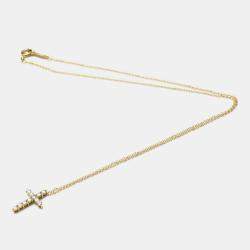 Pre Owned Tiffany & Co. Small Cross 18K Rose Gold Diamond Necklace