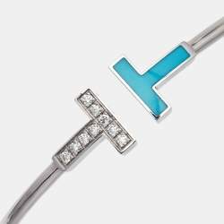 Tiffany & Co. Twire Turquoise Diamonds 18k White Gold Bracelet 