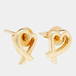 Pre Owned Tiffany & Co. Paloma Picasso Loving Heart 18K Yellow Gold Stud Earrings