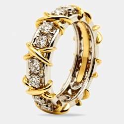 Tiffany & Co. Schlumberger® Sixteen Stone Diamond Platinum 18k Yellow Gold Ring Size 54