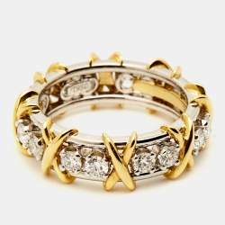 Tiffany & Co. Schlumberger® Sixteen Stone Diamond Platinum 18k Yellow Gold Ring Size 54