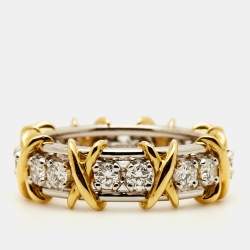 Tiffany & Co. Schlumberger® Sixteen Stone Diamond Platinum 18k Yellow Gold Ring Size 54