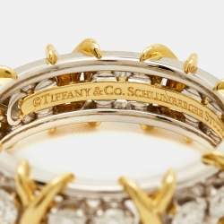 Tiffany & Co. Schlumberger® Sixteen Stone Diamond Platinum 18k Yellow Gold Ring Size 54